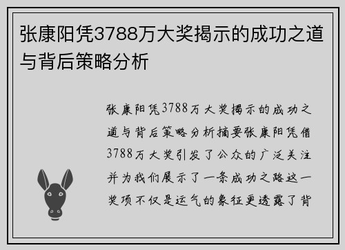 张康阳凭3788万大奖揭示的成功之道与背后策略分析